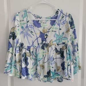 Sisstrevolution Blue and Green Floral Blouse Top